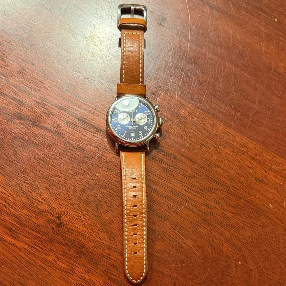 Shinola Silver and Blue Chronograph Watch